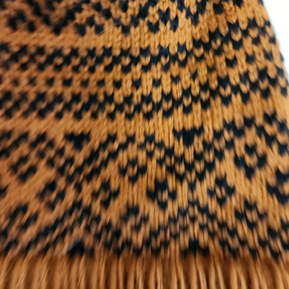 Krochet Kids Brown Black Fair Isle Crochet Knit Beanie Hat with Pom Pom & Tassel
